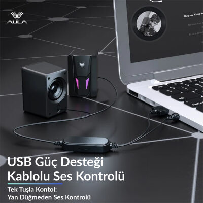Aula N-108 1+1 USB/Aux Stereo 2.0 RGB Masaüstü Gaming Oyuncu Hoparlör Speaker Ses Sistemi - 9