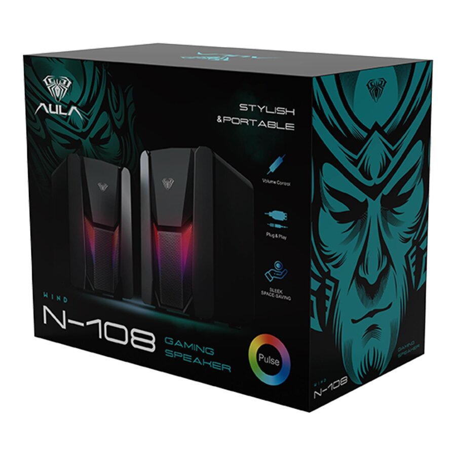 Aula N-108 1+1 USB/Aux Stereo 2.0 RGB Masaüstü Gaming Oyuncu Hoparlör Speaker Ses Sistemi - 5