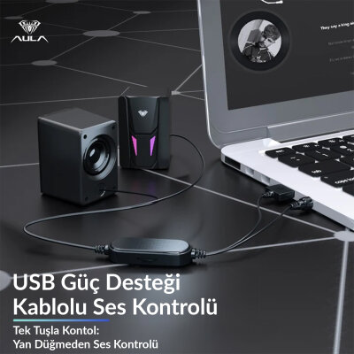 Aula N-108 1+1 USB/Aux Stereo 2.0 RGB Masaüstü Gaming Oyuncu Hoparlör Speaker Ses Sistemi - 9