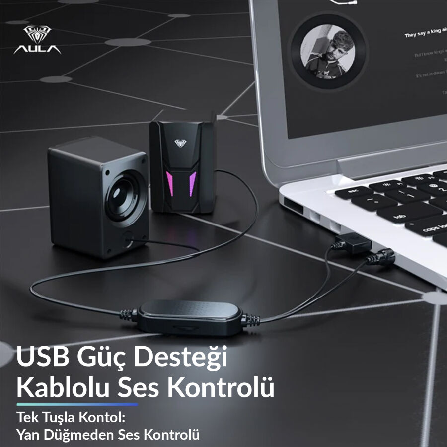 Aula N-108 1+1 USB/Aux Stereo 2.0 RGB Masaüstü Gaming Oyuncu Hoparlör Speaker Ses Sistemi - 9