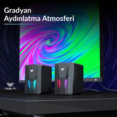 Aula N-108 1+1 USB/Aux Stereo 2.0 RGB Masaüstü Gaming Oyuncu Hoparlör Speaker Ses Sistemi - 10