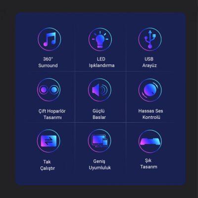 Aula N-169B AUX Stereo 2.0 RGB Masaüstü Gaming Oyuncu Hoparlör Speaker - 5