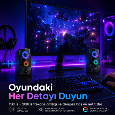 Aula N-301 10W Masaüstü RGB Gaming Oyuncu PC 1+1 Speaker Hoparlör - 3