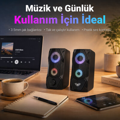 Aula N-301 10W Masaüstü RGB Gaming Oyuncu PC 1+1 Speaker Hoparlör - 4