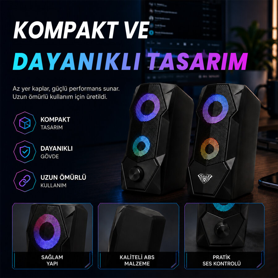 Aula N-301 10W Masaüstü RGB Gaming Oyuncu PC 1+1 Speaker Hoparlör - 5