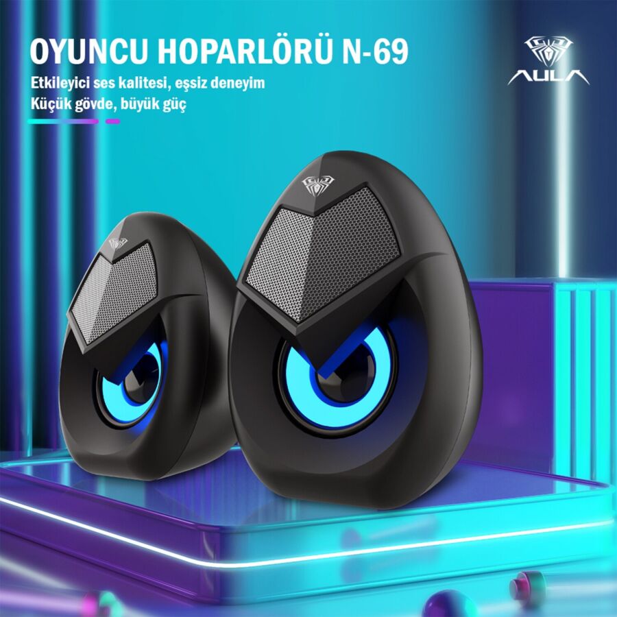 Aula N-69 2*3W RGB LED Işıklı Masaüstü Oyuncu Laptop PC Bilgisayar Hoparlörü - 3