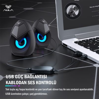 Aula N-69 2*3W RGB LED Işıklı Masaüstü Oyuncu Laptop PC Bilgisayar Hoparlörü - 5