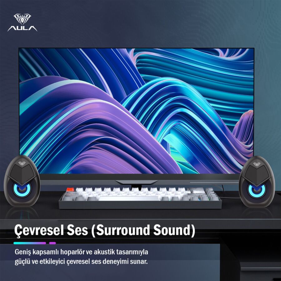 Aula N-69 2*3W RGB LED Işıklı Masaüstü Oyuncu Laptop PC Bilgisayar Hoparlörü - 4