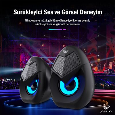 Aula N-69 2*3W RGB LED Işıklı Masaüstü Oyuncu Laptop PC Bilgisayar Hoparlörü - 8