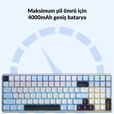 Aula S100 Pro Mekanik Gaming Oyuncu Klavyesi Brown Switch Hot Swap RGB Bluetooth Kablolu Kablosuz 3 Mod Buz Mavisi - 6