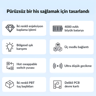 Aula S100 Pro Mekanik Gaming Oyuncu Klavyesi Red Switch Hot Swap RGB Bluetooth Kablolu Kablosuz 3 Mod Mavi - 5