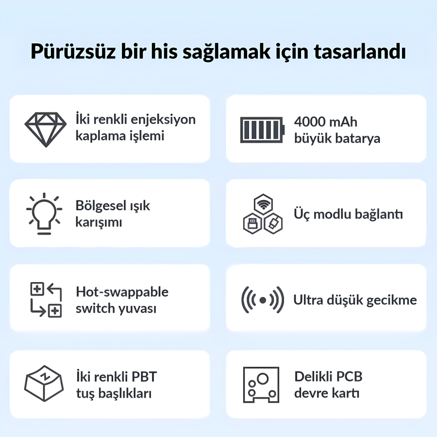 Aula S100 Pro Mekanik Gaming Oyuncu Klavyesi Red Switch Hot Swap RGB Bluetooth Kablolu Kablosuz 3 Mod Mavi - 5
