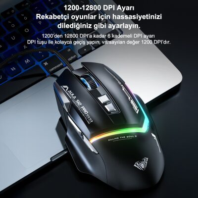 Aula S12 Pro 12800 DPI 8 Tuşlu Makrolu Kablolu Optik Gaming Oyuncu Mouse Beyaz - 6