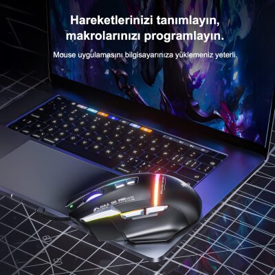 Aula S12 Pro 12800 DPI 8 Tuşlu Makrolu Kablolu Optik Gaming Oyuncu Mouse Siyah - 7
