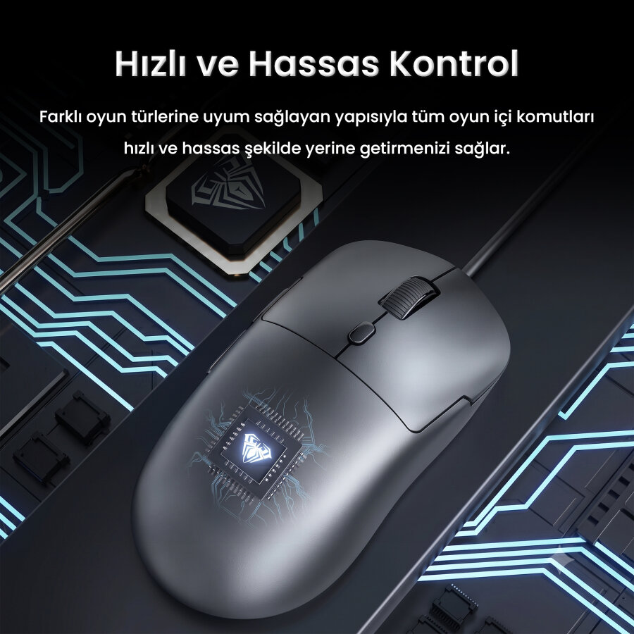 Aula S35 7200 DPI 6 Kademeli Optik Sensör 13 RGB Mod Makrolu Hafif Ergonomik Örgülü Kablo Gaming Oyuncu Mouse Siyah - 2