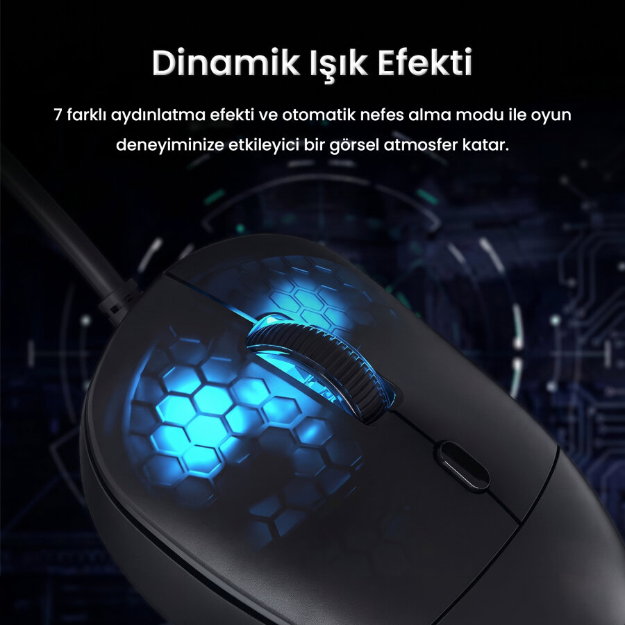 Aula S35 7200 DPI 6 Kademeli Optik Sensör 13 RGB Mod Makrolu Hafif Ergonomik Örgülü Kablo Gaming Oyuncu Mouse Siyah - 4