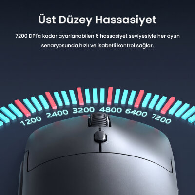 Aula S35 7200 DPI 6 Kademeli Optik Sensör 13 RGB Mod Makrolu Hafif Ergonomik Örgülü Kablo Gaming Oyuncu Mouse Siyah - 6