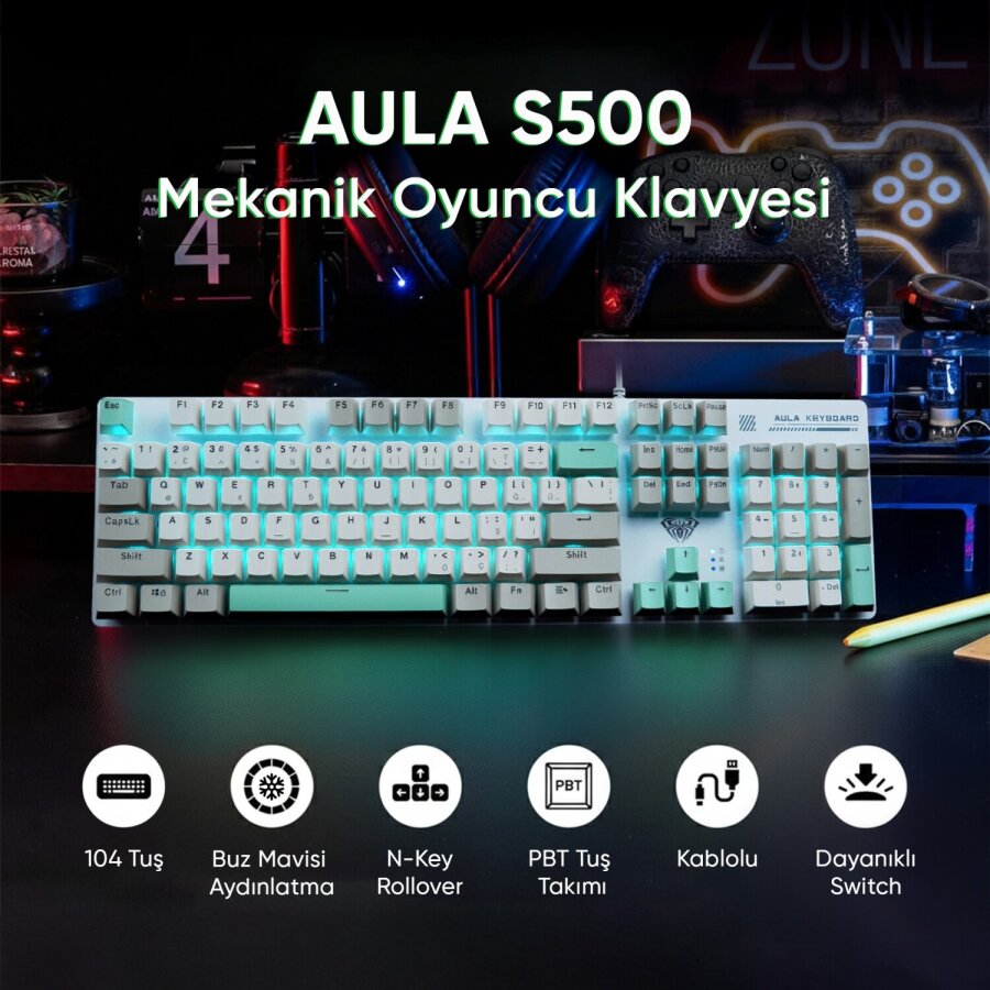 Aula S500 Brown Switch RGB Makrolu Kablolu Gaming Mekanik Oyuncu Klavyesi - 2