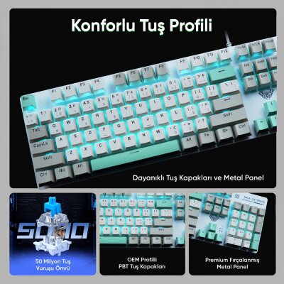 Aula S500 Brown Switch RGB Makrolu Kablolu Gaming Mekanik Oyuncu Klavyesi - 4