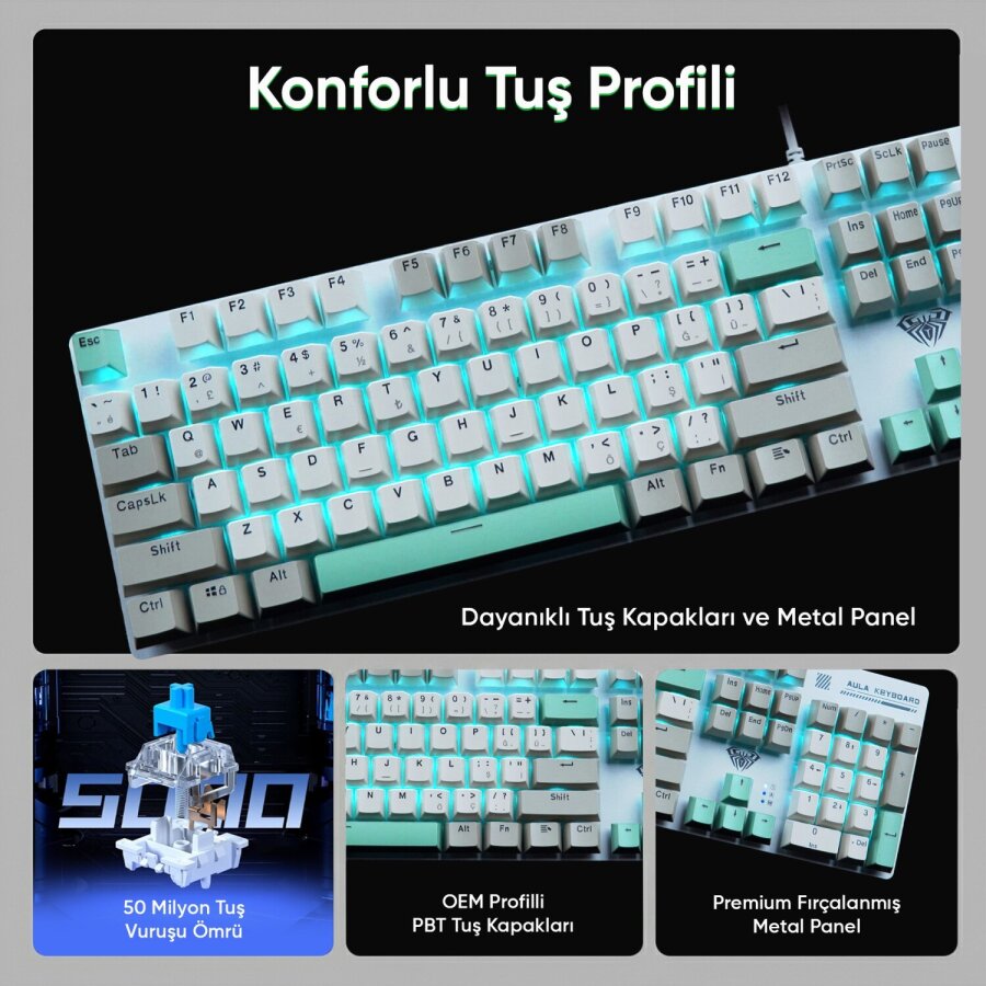 Aula S500 Brown Switch RGB Makrolu Kablolu Gaming Mekanik Oyuncu Klavyesi - 4