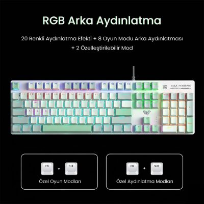 Aula S500 Brown Switch RGB Makrolu Kablolu Gaming Mekanik Oyuncu Klavyesi - 6
