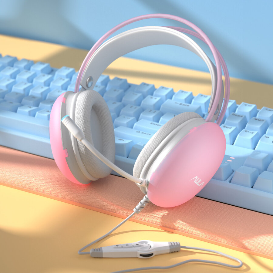 Aula S505 RGB USB Gaming Mikrofonlu Oyuncu Kulaklığı Pembe - 4