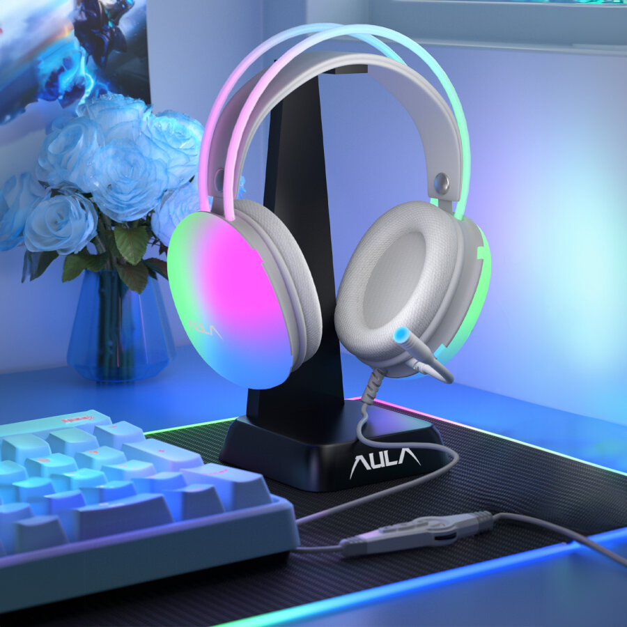 Aula S505 RGB USB Gaming Mikrofonlu Oyuncu Kulaklığı Pembe - 5