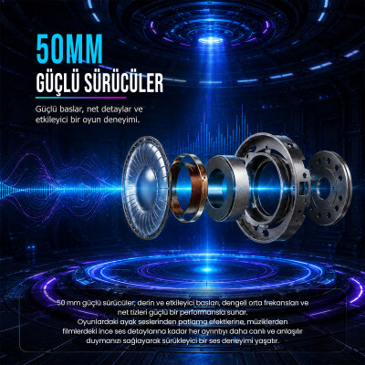 Aula S608 Rainbow 3.5mm + USB-A Gaming Oyuncu Kulaküstü Kulaklık - 5