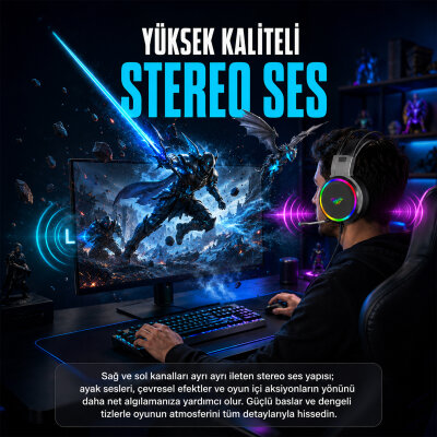 Aula S608 Rainbow 3.5mm + USB-A Gaming Oyuncu Kulaküstü Kulaklık - 6