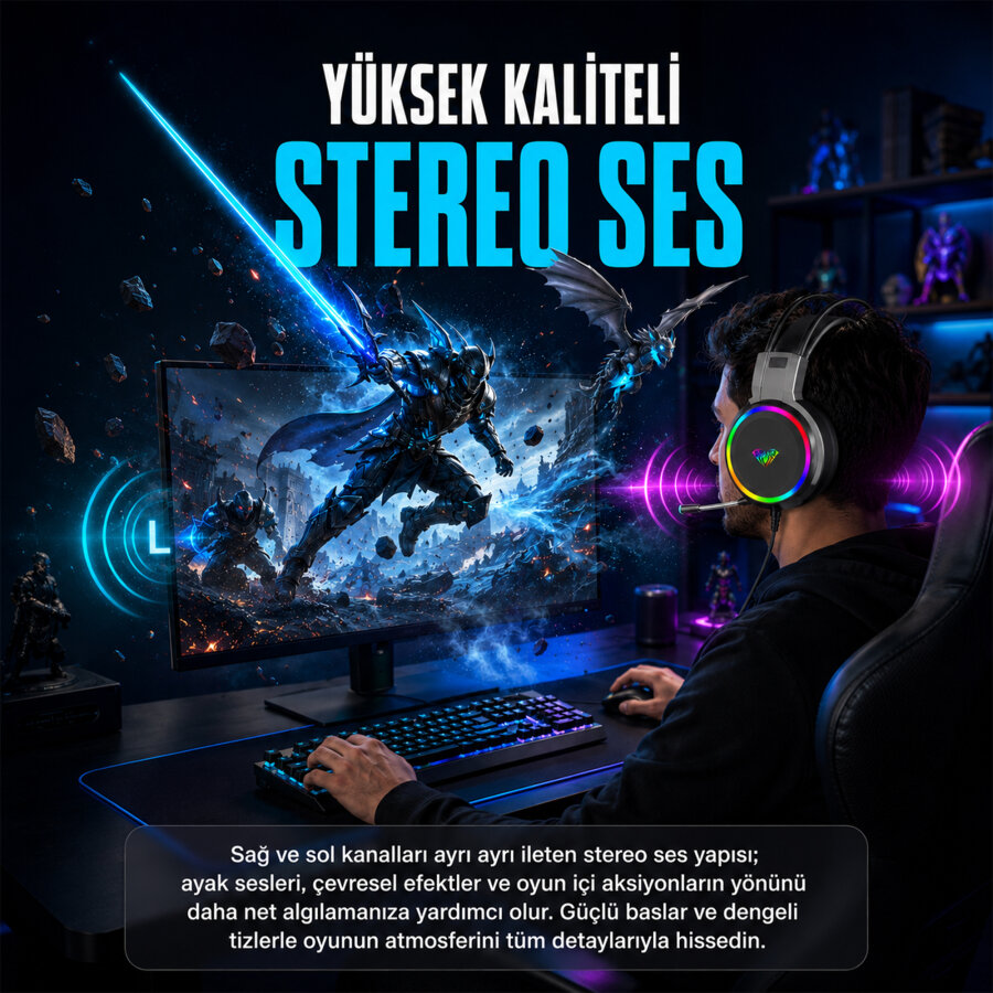 Aula S608 Rainbow 3.5mm + USB-A Gaming Oyuncu Kulaküstü Kulaklık - 6
