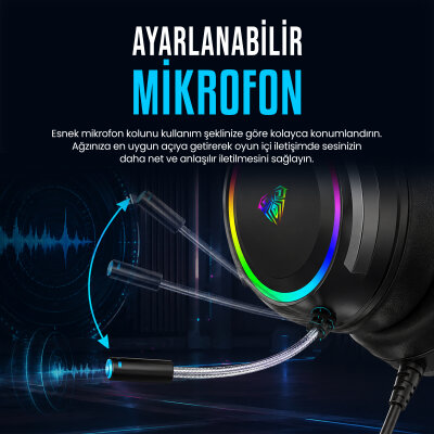 Aula S608 Rainbow 3.5mm + USB-A Gaming Oyuncu Kulaküstü Kulaklık - 7