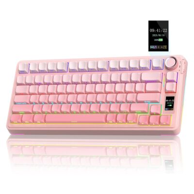 Aula S75 Pro Mekanik RGB TKL GrayWood V3 Switch Kablosuz Makrolu Hot Swap Klavye Gradyan Pembe