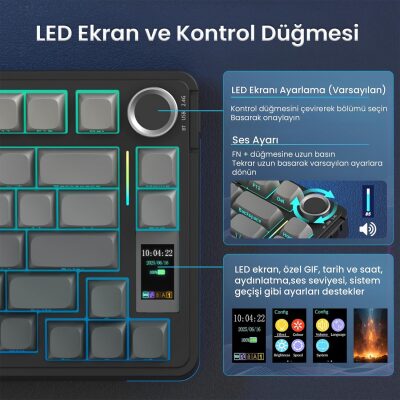 Aula S75 Pro Mekanik RGB TKL Seiya Switch Kablosuz Makrolu Hot Swap Klavye Gradyan Gri - 3