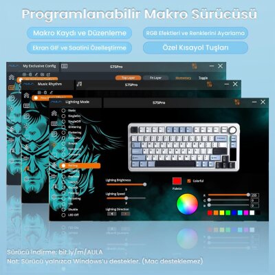 Aula S75 Pro Mekanik RGB TKL Seiya Switch Kablosuz Makrolu Hot Swap Klavye Lacivert - 8