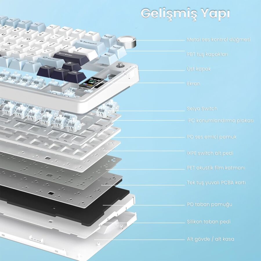 Aula S75 Pro Mekanik RGB TKL Seiya Switch Kablosuz Makrolu Hot Swap Klavye Lacivert - 7