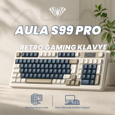Aula S99 Pro Retro RGB Gaming Bluetooth 2.4GHz Type-C 3 Mod Kablosuz Makrolu Türkçe Q Oyuncu Klavye Lacivert - 2