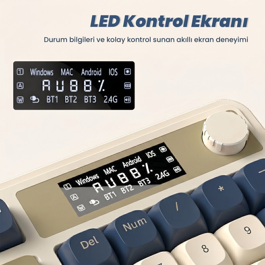 Aula S99 Pro Retro RGB Gaming Bluetooth 2.4GHz Type-C 3 Mod Kablosuz Makrolu Türkçe Q Oyuncu Klavye Lacivert - 3