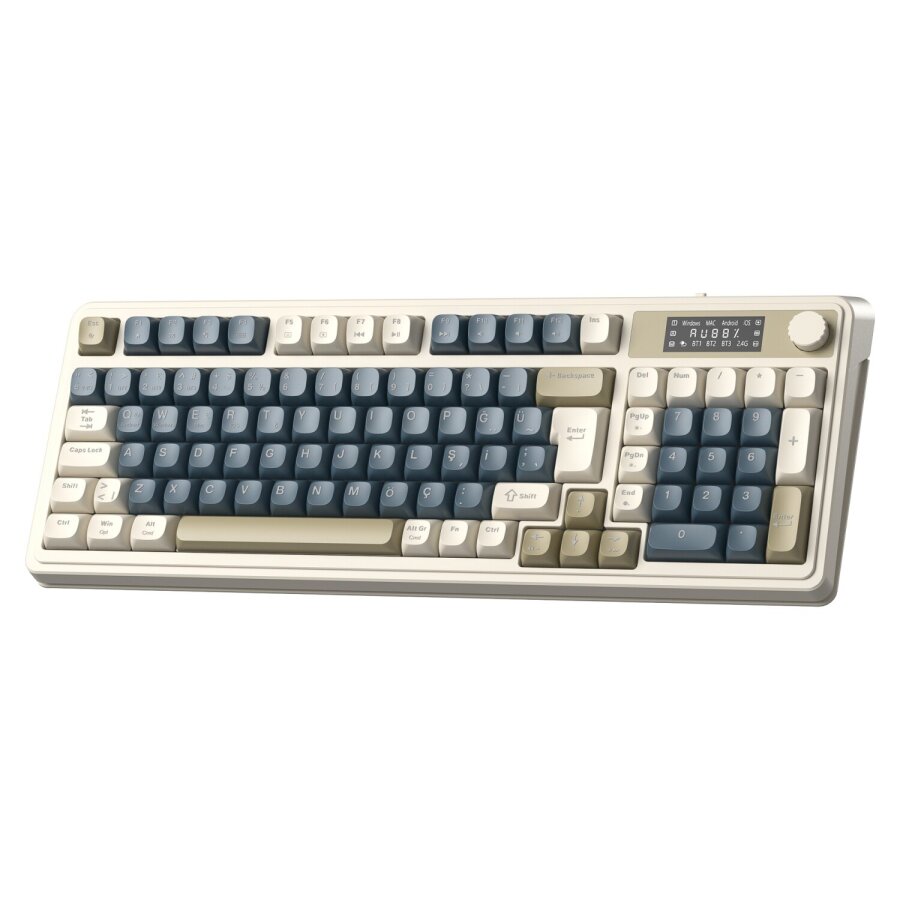 Aula S99 Pro Retro RGB Gaming Bluetooth 2.4GHz Type-C 3 Mod Kablosuz Makrolu Türkçe Q Oyuncu Klavye Lacivert - 7