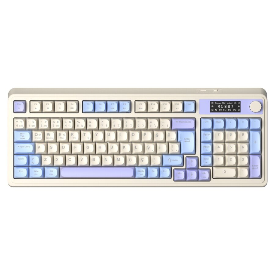 Aula S99 Pro Retro RGB Gaming Bluetooth 2.4GHz Type-C 3 Mod Kablosuz Makrolu Türkçe Q Oyuncu Klavye Mavi - 1