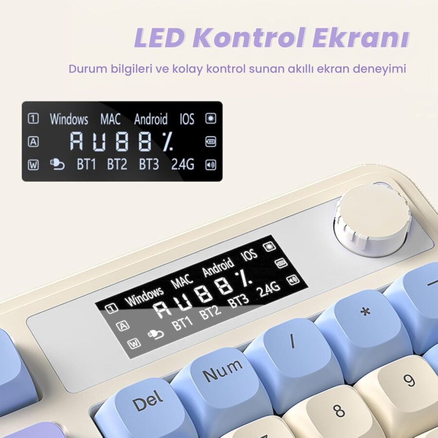 Aula S99 Pro Retro RGB Gaming Bluetooth 2.4GHz Type-C 3 Mod Kablosuz Makrolu Türkçe Q Oyuncu Klavye Mavi - 3