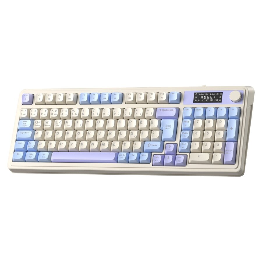Aula S99 Pro Retro RGB Gaming Bluetooth 2.4GHz Type-C 3 Mod Kablosuz Makrolu Türkçe Q Oyuncu Klavye Mavi - 7