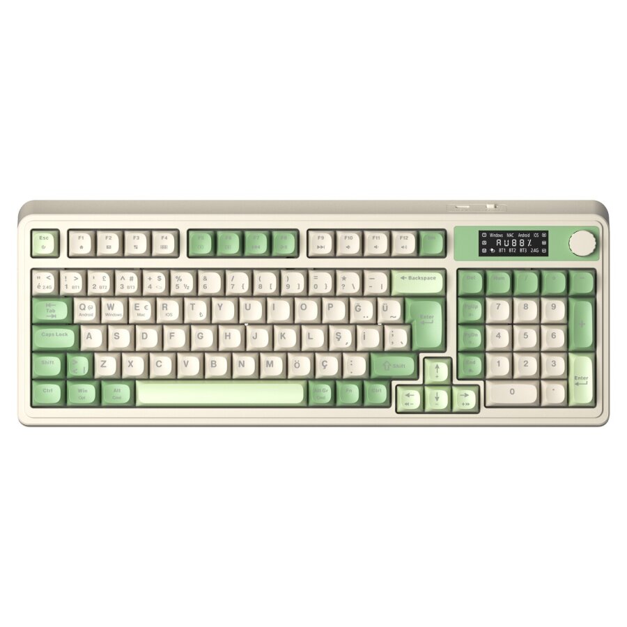Aula S99 Pro Retro RGB Gaming Bluetooth 2.4GHz Type-C 3 Mod Kablosuz Makrolu Türkçe Q Oyuncu Klavye Yeşil - 1