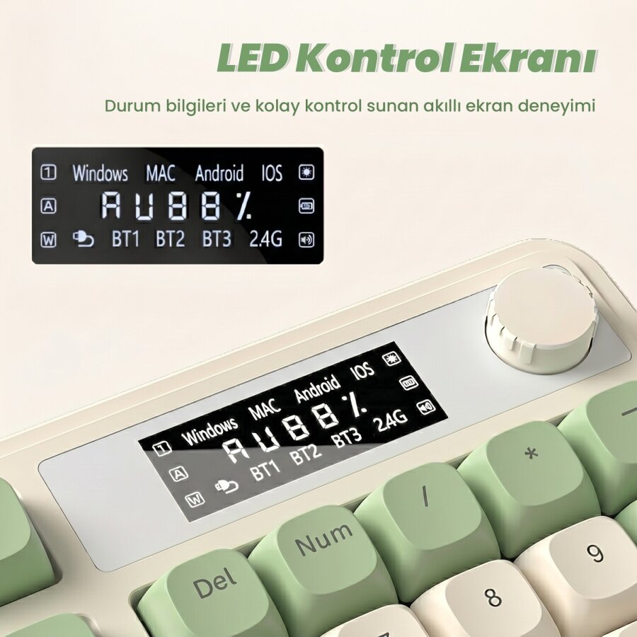 Aula S99 Pro Retro RGB Gaming Bluetooth 2.4GHz Type-C 3 Mod Kablosuz Makrolu Türkçe Q Oyuncu Klavye Yeşil - 3