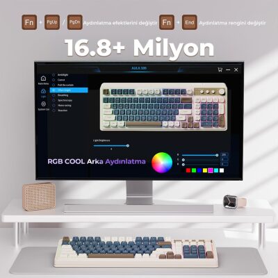 Aula S99 Retro RGB Gaming 3 Modlu Bluetooth/2.4GHz/USB-C Kablosuz Makrolu Türkçe Q Klavye Lacivert - 4