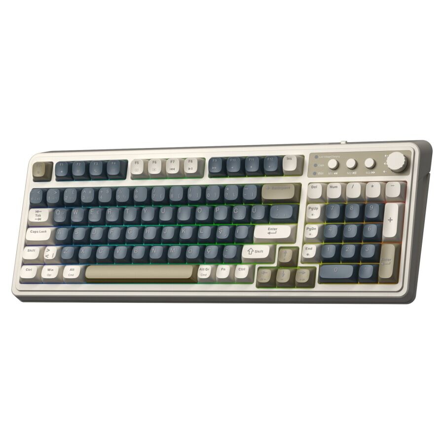 Aula S99 Retro RGB Gaming 3 Modlu Bluetooth/2.4GHz/USB-C Kablosuz Makrolu Türkçe Q Klavye Lacivert - 7