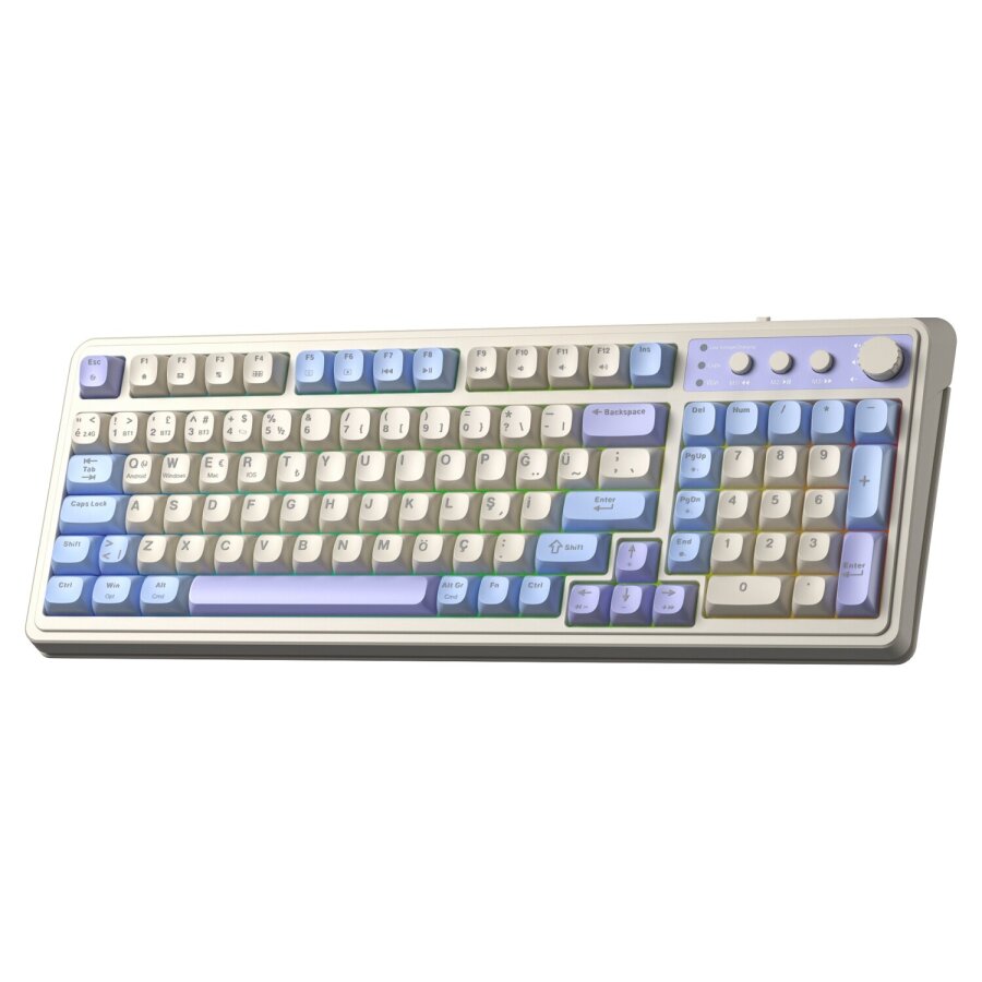 Aula S99 Retro RGB Gaming 3 Modlu Bluetooth/2.4GHz/USB-C Kablosuz Makrolu Türkçe Q Klavye Mavi - 7