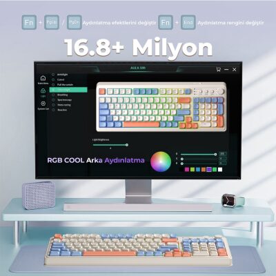 Aula S99 Retro RGB Gaming 3 Modlu Bluetooth/2.4GHz/USB-C Kablosuz Makrolu Türkçe Q Klavye Turuncu - 4