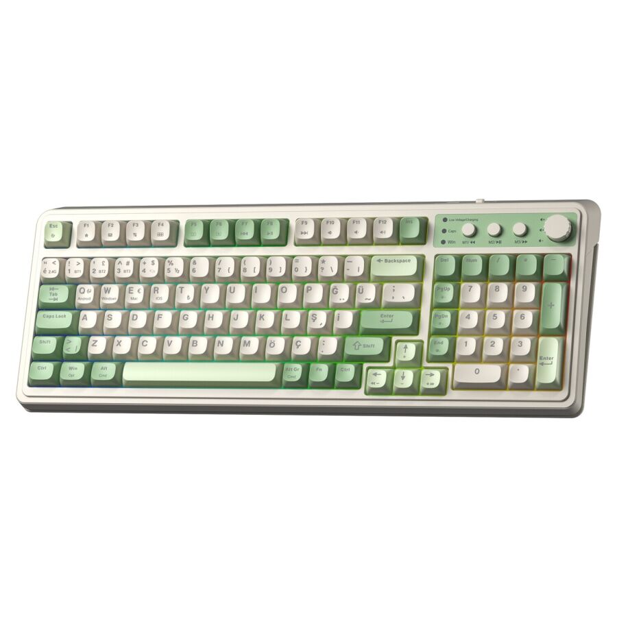 Aula S99 Retro RGB Gaming 3 Modlu Bluetooth/2.4GHz/USB-C Kablosuz Makrolu Türkçe Q Klavye Yeşil - 7
