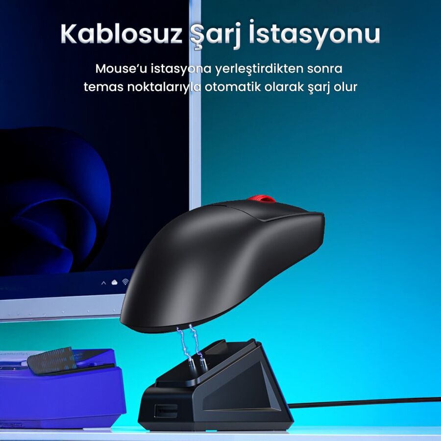 Aula SC380 Pro PAW3311 Sensör 12000 DPI 1000Hz Kablolu ve Kablosuz Gaming Oyuncu Mouse Siyah - 8