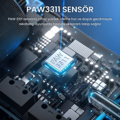 Aula SC380 Pro PAW3311 Sensör 12000 DPI 1000Hz Kablolu ve Kablosuz Gaming Oyuncu Mouse Siyah - 3